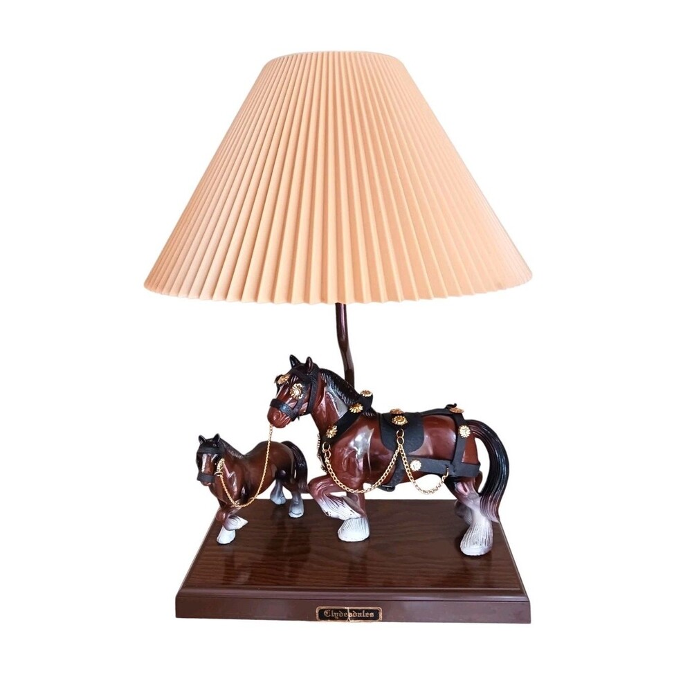 Vintage Gilbert Clydesdale Horses 17” Western Table Lamp + Original Shade Works!